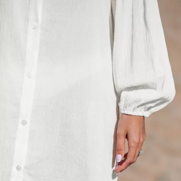 Cupshe Front Button Blouson Sleeve Cover-Up Dress - Picture 5 of 6